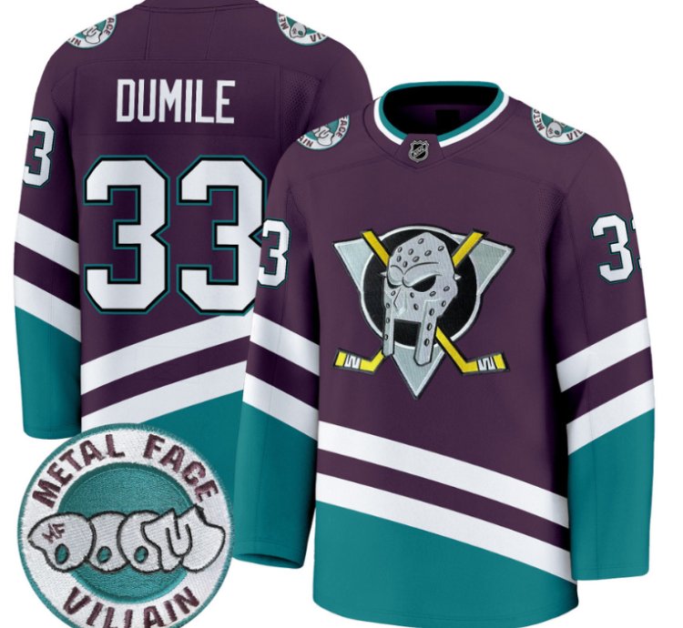 Men Mf Doom Jersey 33 Anaheim Ducks Metal Face Villain Patch Stitched