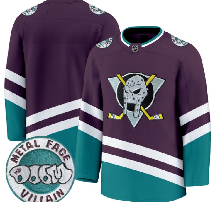 Men Team Jersey Anaheim Ducks Mf Doom Metal Face Villain Patch Stitched