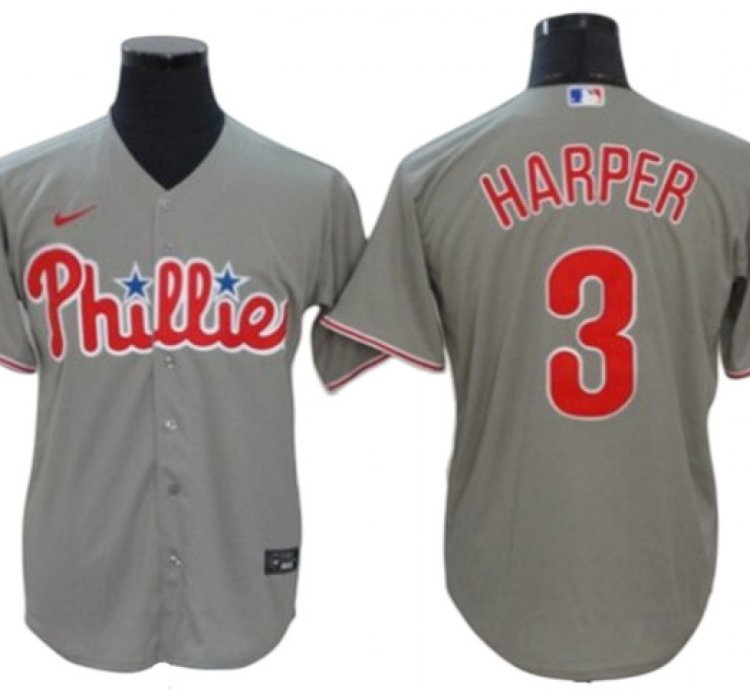 Philadelphia Phillies 3 Bryce Harper Gray Away Jersey