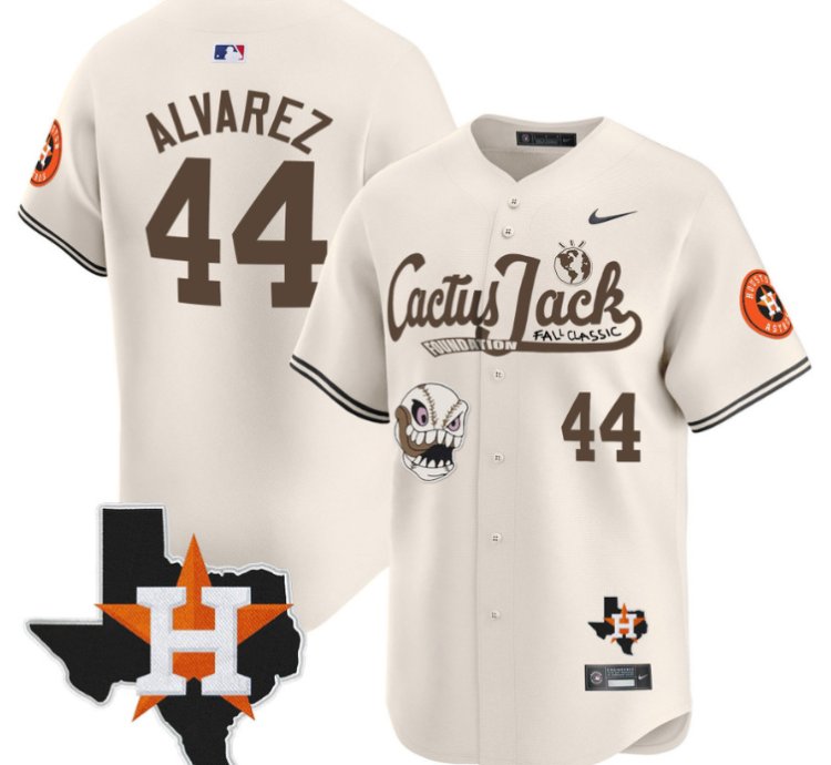Yordan Alvarez 44 Houston Astros Cactus Jack Foundation Fall Classic Limited Jersey Cream