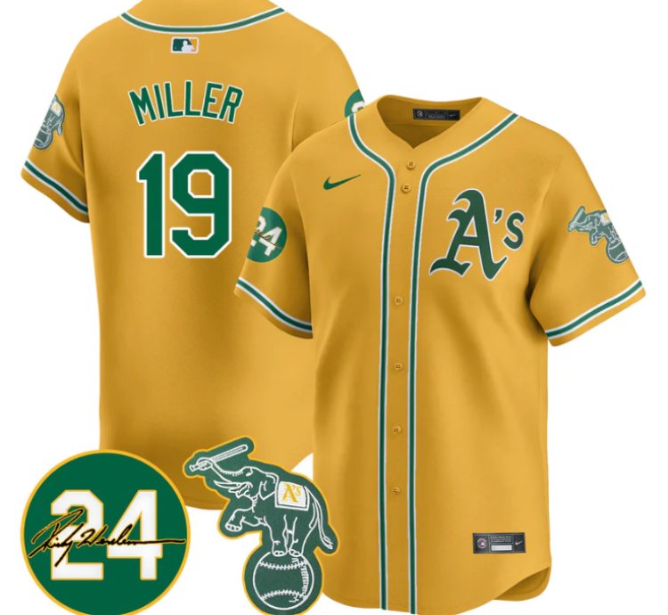 Mason Miller Jersey 19 Oakland Athletics 2025 Rickey Henderson Memorial Stitched Yellow