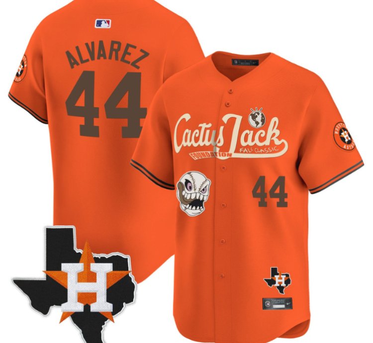 Yordan Alvarez 44 Houston Astros Cactus Jack Foundation Fall Classic Limited Jersey Orange