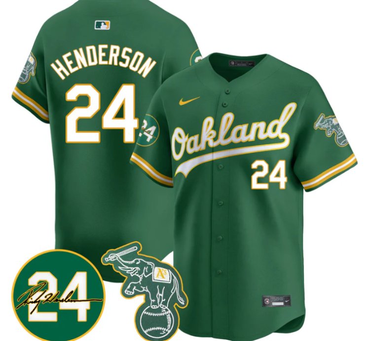 Ricky Henderson Jersey 24 Oakland Athletics 2025 Rickey Henderson Memorial Stitched Green
