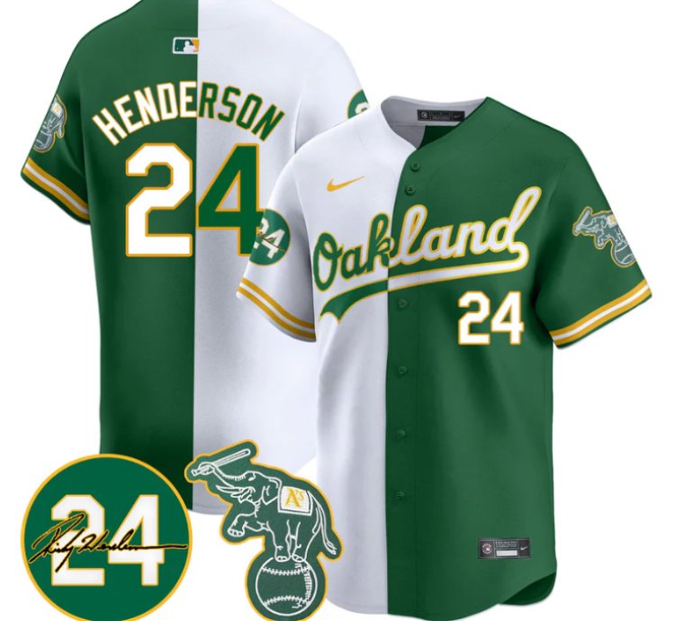 Ricky Henderson Jersey 24 Oakland Athletics 2025 Rickey Henderson Memorial Stitched Split