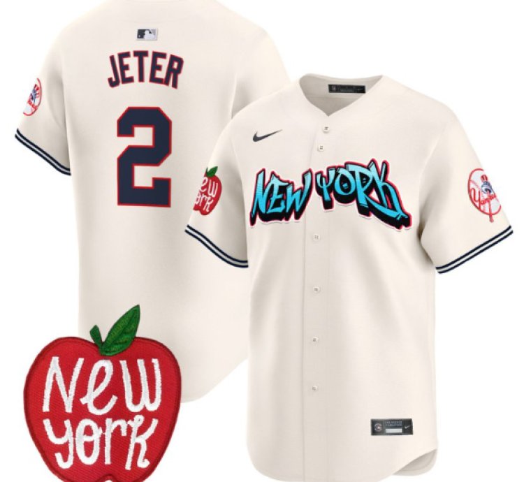 Derek Jeter Jersey 2 New York Yankees Apple Patch Vapor Premier Limited Stitched Cream
