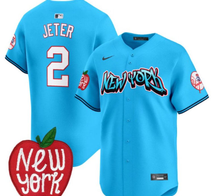 Derek Jeter Jersey 2 New York Yankees Apple Patch Vapor Premier Limited Stitched Light Blue