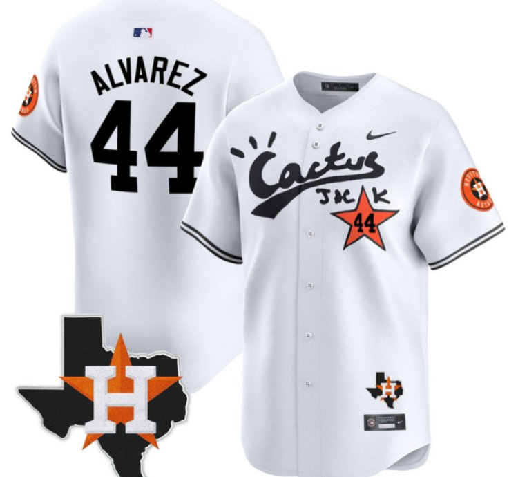 Yordan Alvarez 44 Houston Astros Cactus Jack Houston Patch Limited Jersey White