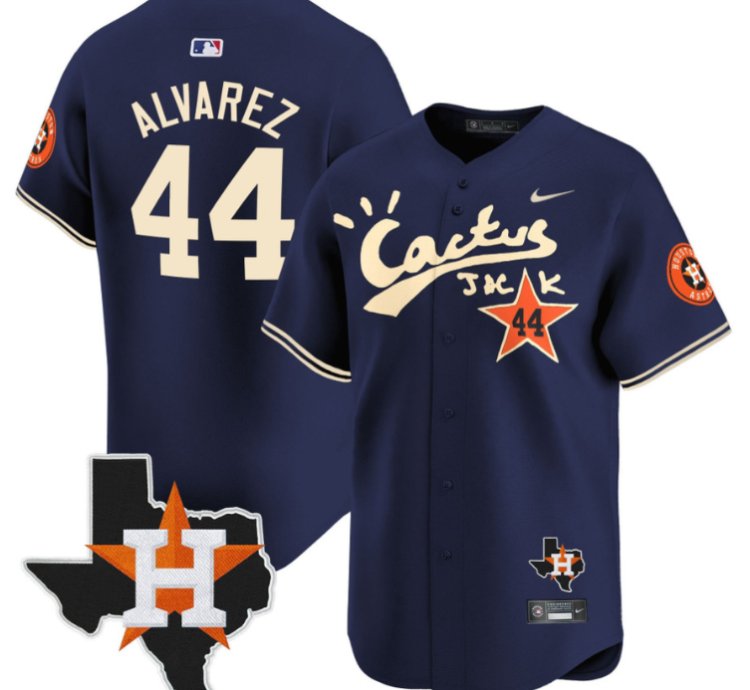 Yordan Alvarez 44 Houston Astros Cactus Jack Houston Patch Navy Limited Jersey