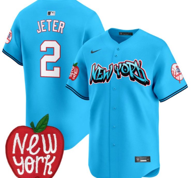 Derek Jeter Jersey 2 New York Yankees Apple Patch Vapor Premier Limited Stitched Light Blue