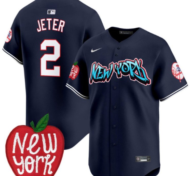 Derek Jeter Jersey 2 New York Yankees Apple Patch Vapor Premier Limited Stitched Navy