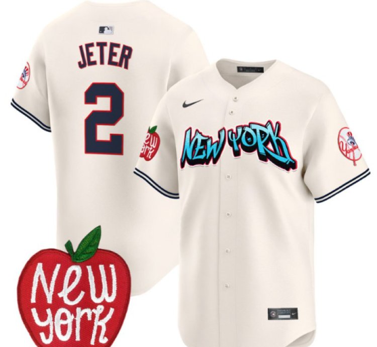 Derek Jeter Jersey 2 New York Yankees Apple Patch Vapor Premier Limited Stitched Cream