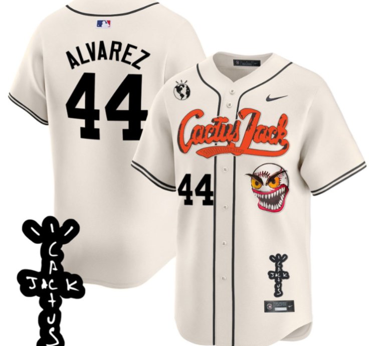 Yordan Álvarez 44 Houston Astros Cactus Jack Patch V2 Men Jersey - Cream