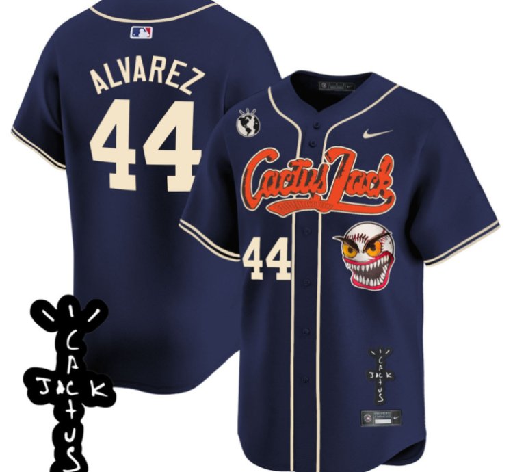Yordan Álvarez 44 Houston Astros Cactus Jack Patch V2 Men Jersey - Navy