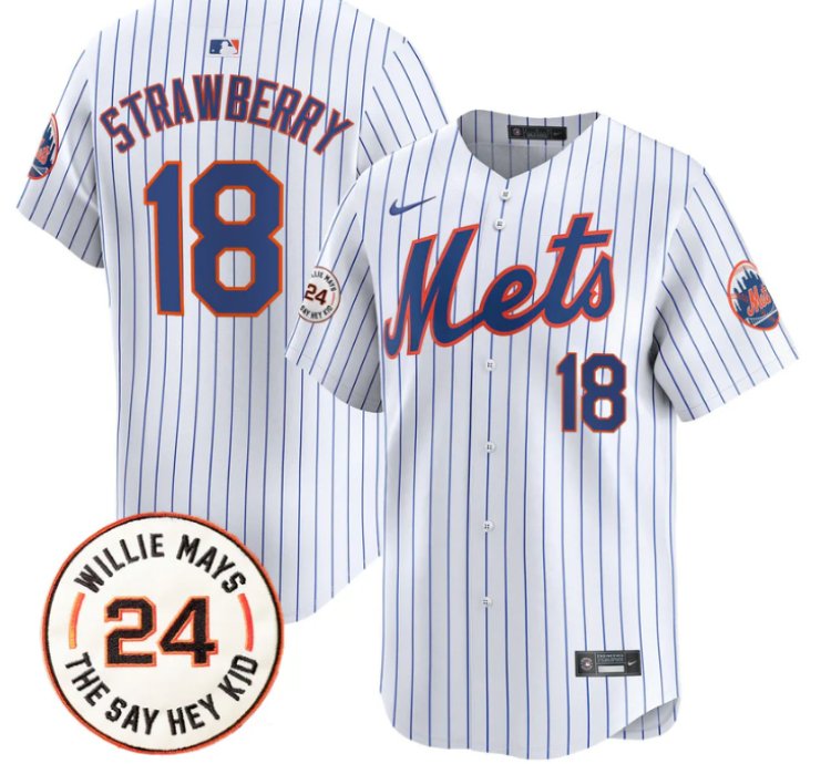 Darryl Strawberry Jersey 18 Mets Willie Mays Patch Vapor Premier Limited Stitched White