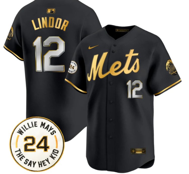 Francisco Lindor Jersey 12 Mets Willie Mays Patch Vapor Premier Limited Stitched Black Gold