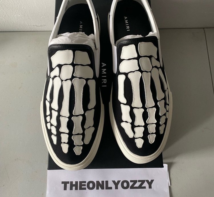 Amiri Slip On Bones Skel Toe Sneakers Black White Sz 46 13