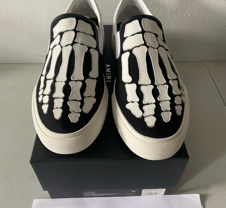 Amiri Slip On Bones Skel Toe Sneakers Black White Sz 46 13