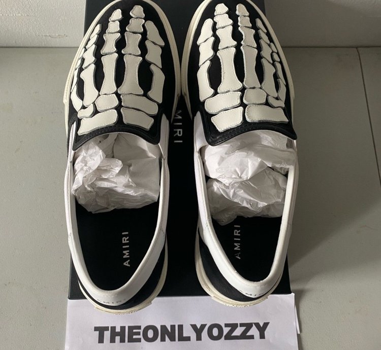 Amiri Slip On Bones Skel Toe Sneakers Black White Sz 46 13