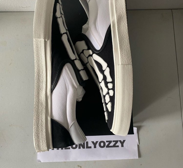 Amiri Slip On Bones Skel Toe Sneakers Black White Sz 46 13