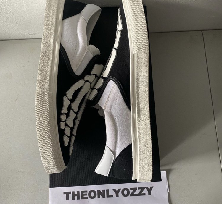 Amiri Slip On Bones Skel Toe Sneakers Black White Sz 46 13