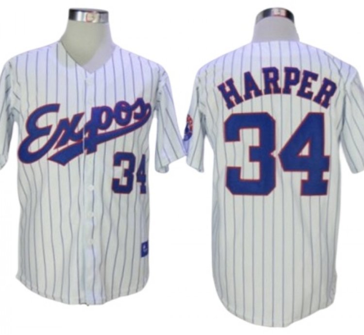 Montreal Expos 34 Bryce Harper White Pinstripe Throwback Jersey