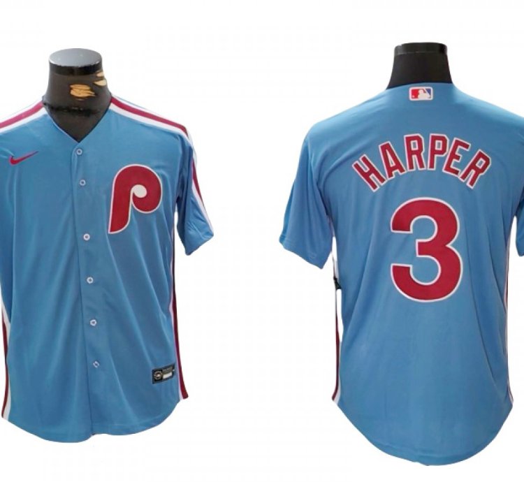 Philadelphia Phillies 3 Bryce Harper Alternate Jersey - Light Blue
