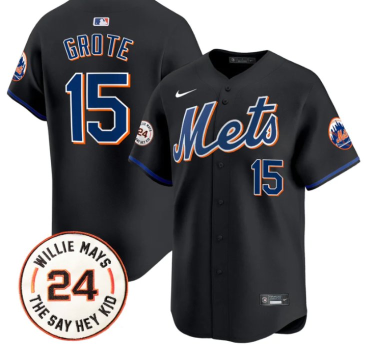 Jerry Grote Jersey 15 Mets Willie Mays Patch Vapor Premier Limited Stitched Black