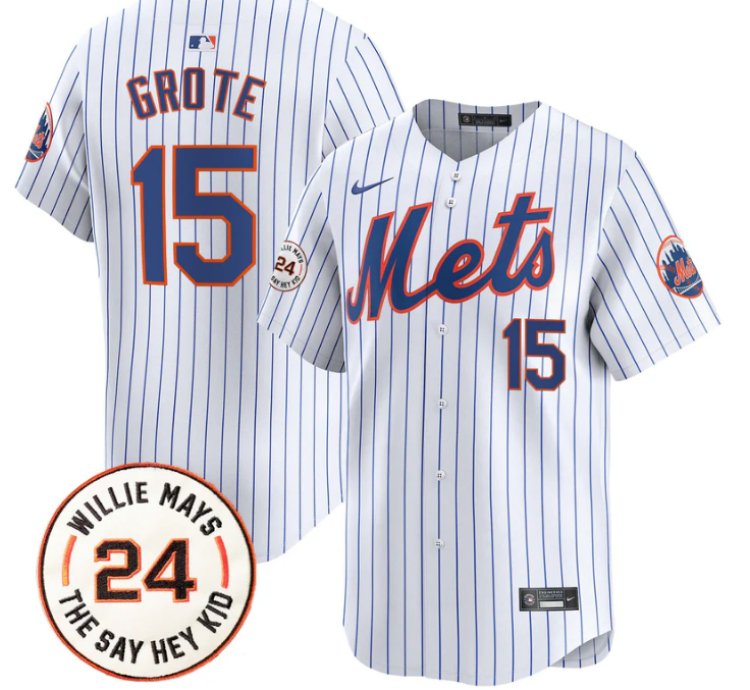 Jerry Grote Jersey 15 Mets Willie Mays Patch Vapor Premier Limited Stitched White