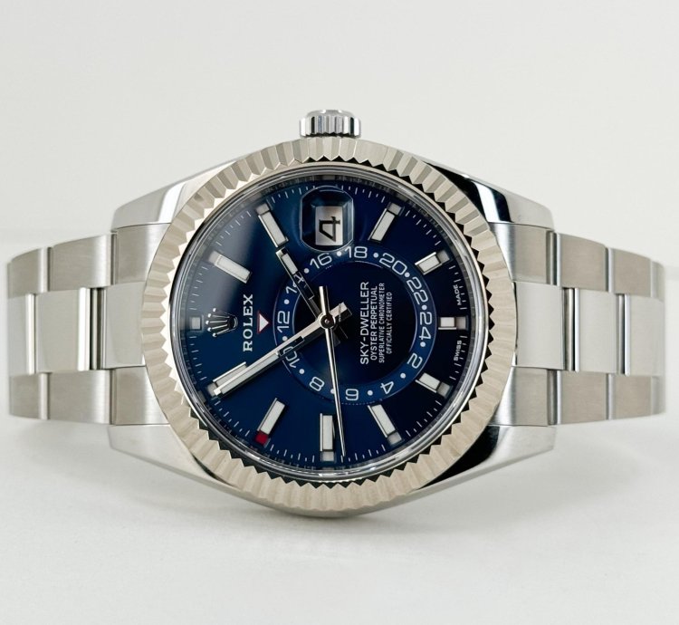 Rolex Sky-dweller 42mm Fluted Bezel Stainless Steel Blue Index Dial Oyster Bracelet 326934