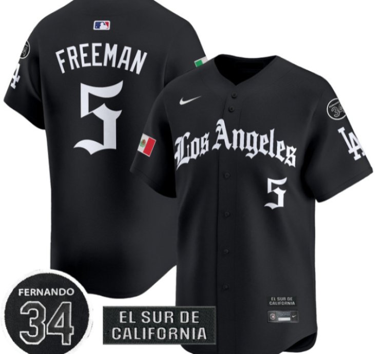 Freddie Freeman Jersey 5 Dodgers Mexico 2025 La Gothic Style Patch Premier Limited Stitched Black
