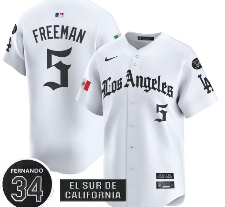 Freddie Freeman Jersey 5 Dodgers Mexico 2025 La Gothic Style Patch Premier Limited Stitched White