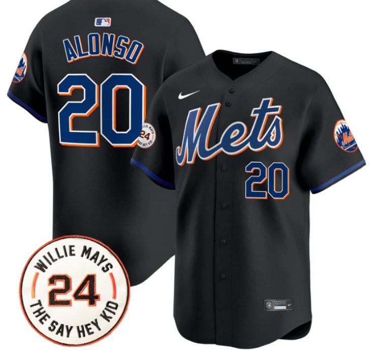 Pete Alonso Jersey 20 Mets Willie Mays Patch Vapor Premier Limited Stitched Black