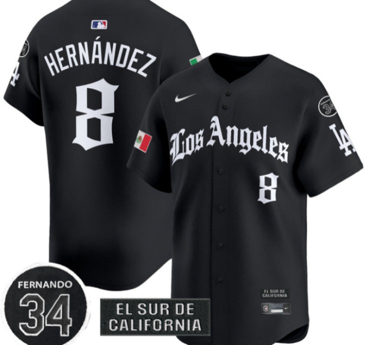Kike Hernandez Jersey 8 Dodgers Mexico 2025 La Gothic Style Patch Premier Limited Stitched Black