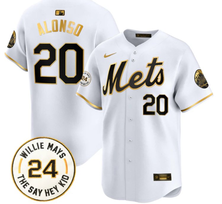 Pete Alonso Jersey 20 Mets Willie Mays Patch Vapor Premier Limited Stitched White Gold