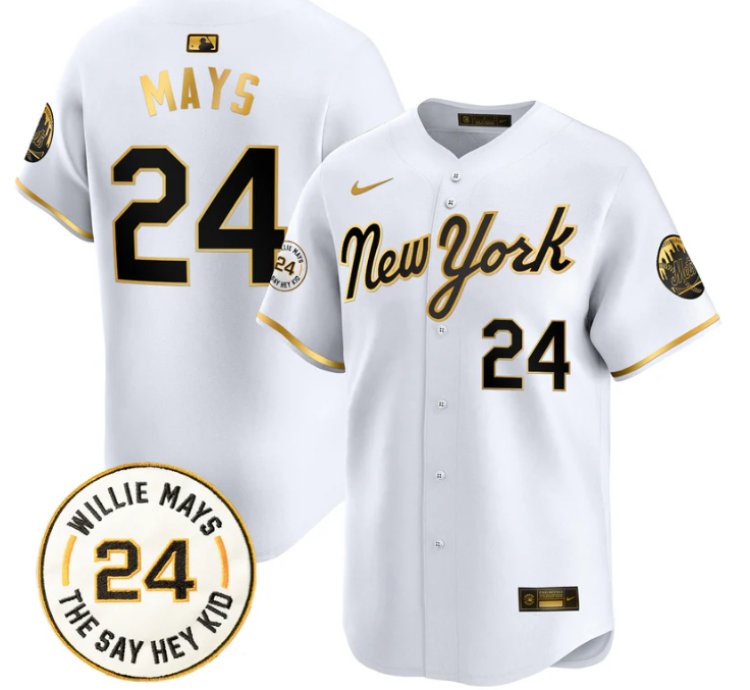 Willie Mays Jersey 24 New York Mets Willie Mays Patch Vapor Premier Limited Stitched New York Gold