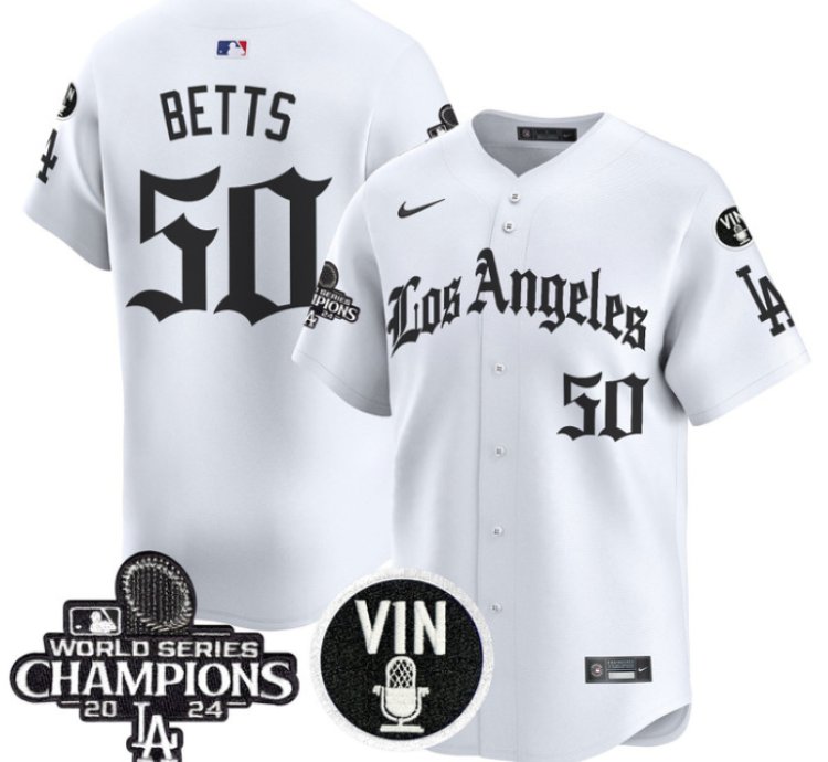 Mookie Betts Jersey 50 Dodgers 2025 La Gothic Style Vapor Premier Limited Stitched White