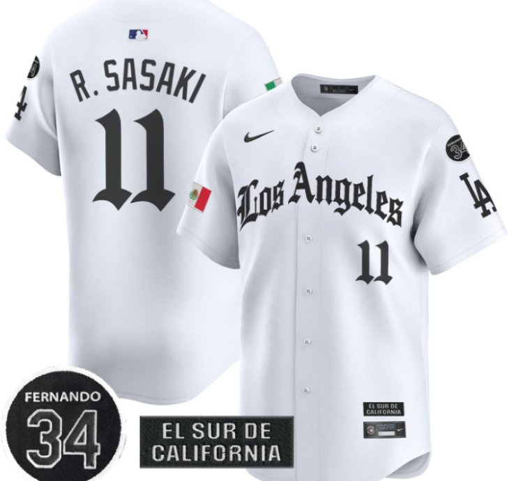 Roki Sasaki Jersey 11 Dodgers Mexico 2025 La Gothic Style Patch Premier Limited Stitched White