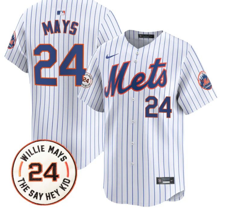 Willie Mays Jersey 24 New York Mets Willie Mays Patch Vapor Premier Limited Stitched White