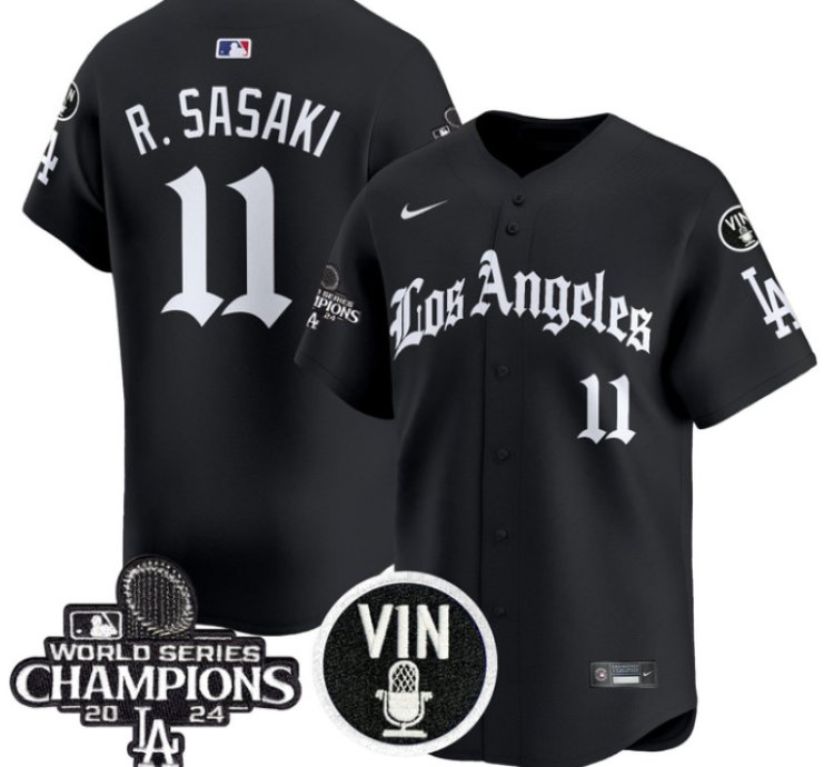 Roki Sasaki Jersey 11 Dodgers 2025 La Gothic Style Vapor Premier Limited Stitched Black