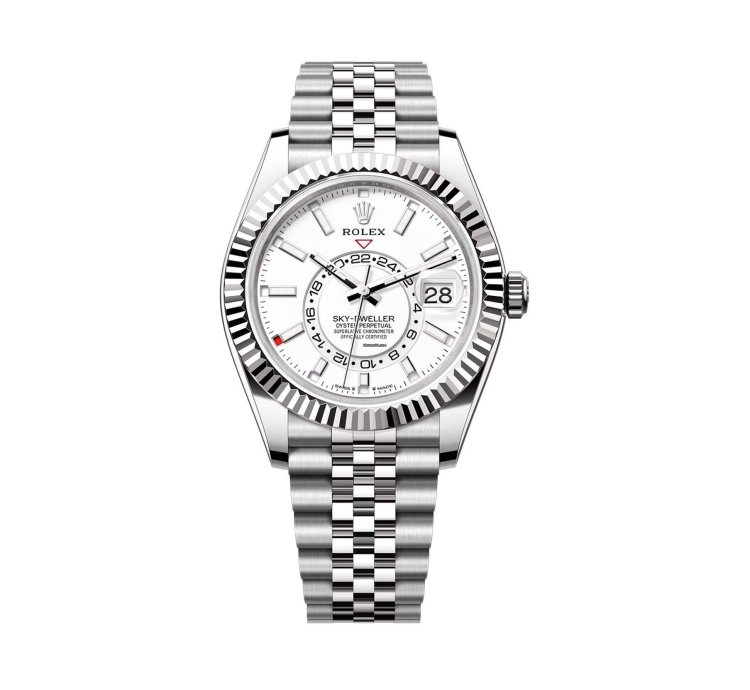 Rolex Sky-dweller 42mm Stainless Steel White Dial 18k Fluted Bezel Jubilee Bracelet