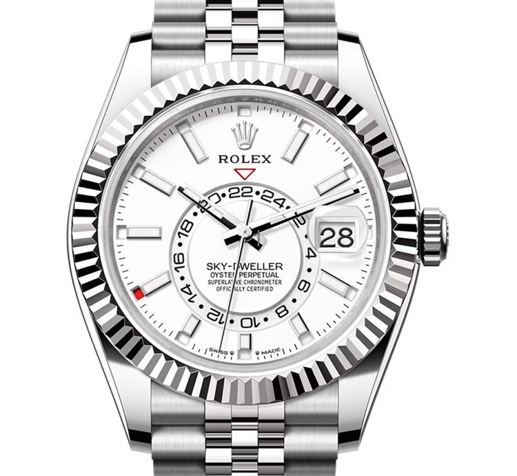 Rolex Sky-dweller 42mm Stainless Steel White Dial 18k Fluted Bezel Jubilee Bracelet