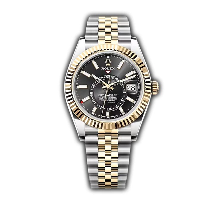 Rolex Sky-dweller 42mm Steel And 18k Yellow Gold Black Dial Jubilee Bracelet