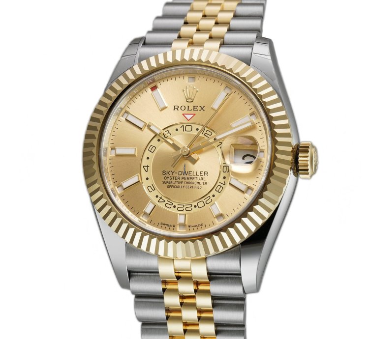 Rolex Sky-dweller 42mm Steel And 18k Yellow Gold Champagne Dial Jubilee Bracelet