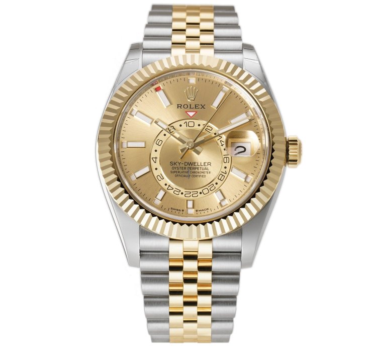 Rolex Sky-dweller 42mm Steel And 18k Yellow Gold Champagne Dial Jubilee Bracelet