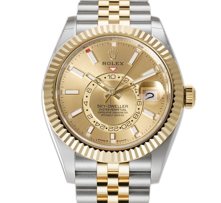 Rolex Sky-dweller 42mm Steel And 18k Yellow Gold Champagne Dial Jubilee Bracelet