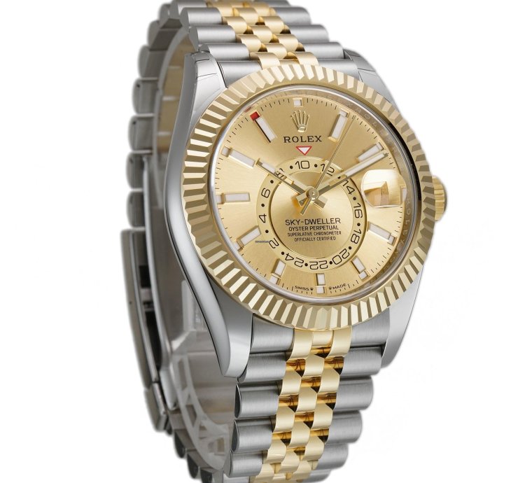 Rolex Sky-dweller 42mm Steel And 18k Yellow Gold Champagne Dial Jubilee Bracelet