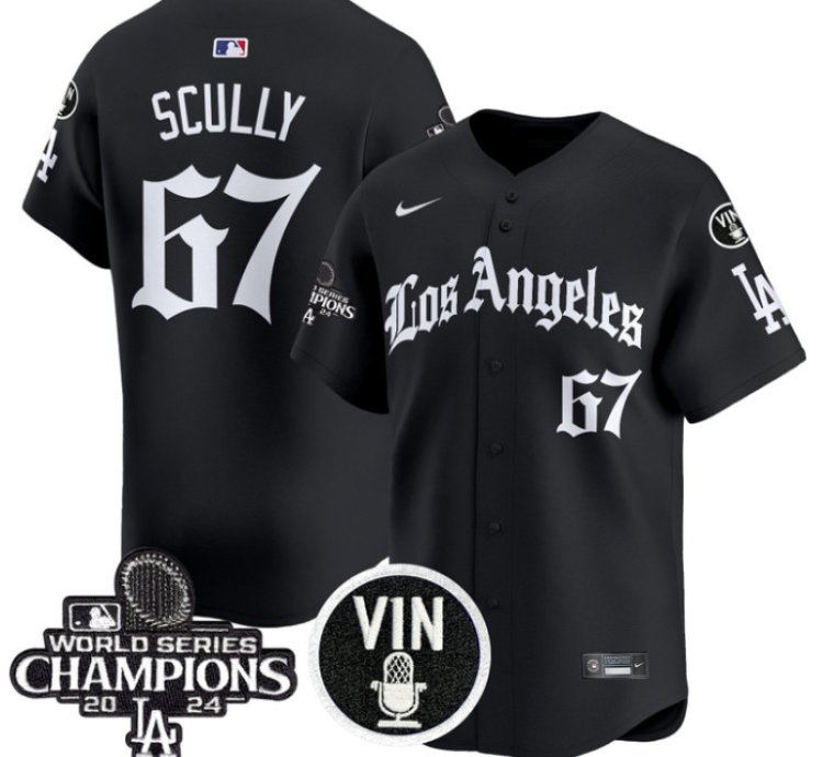 Vin Scully Jersey 67 Dodgers 2025 La Gothic Style Vapor Premier Limited Stitched Black