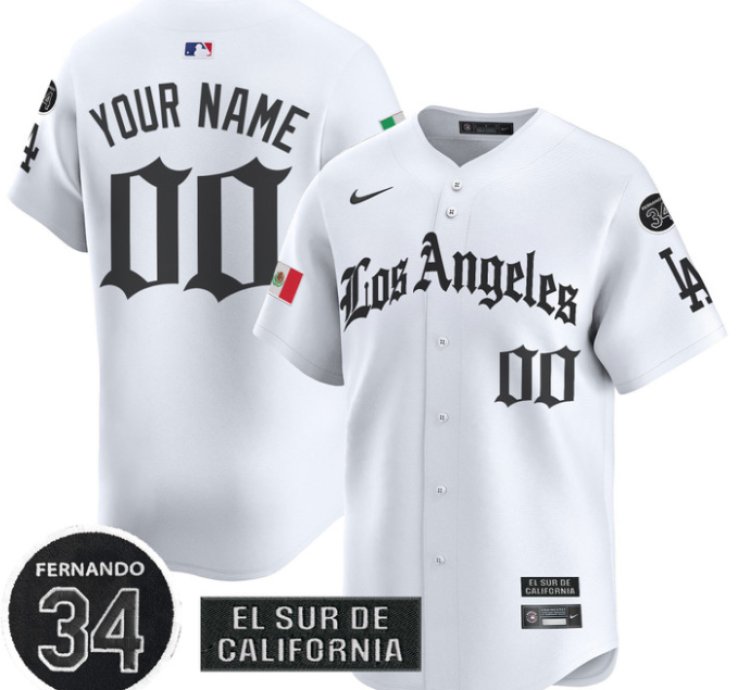Custom Dodgers Mexico Jersey Name Number 2025 La Gothic Style Patch Premier Limited Stitched White