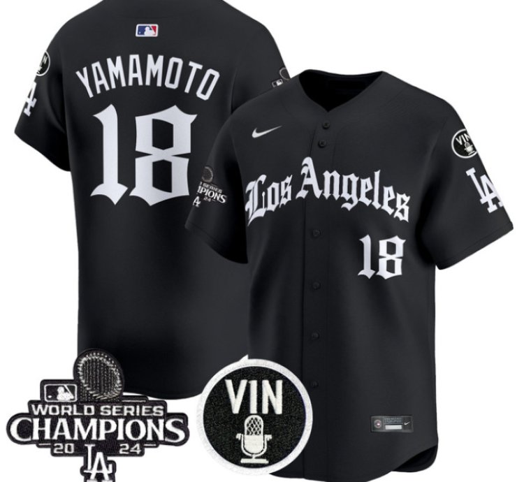 Yamamoto Jersey 18 Dodgers 2025 La Gothic Style Vapor Premier Limited Stitched Black