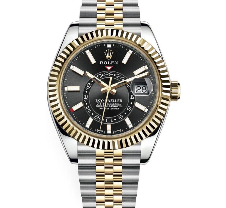 Rolex Sky-dweller 42mm Two Tone Black Yellow Gold Dial Jubilee 326933